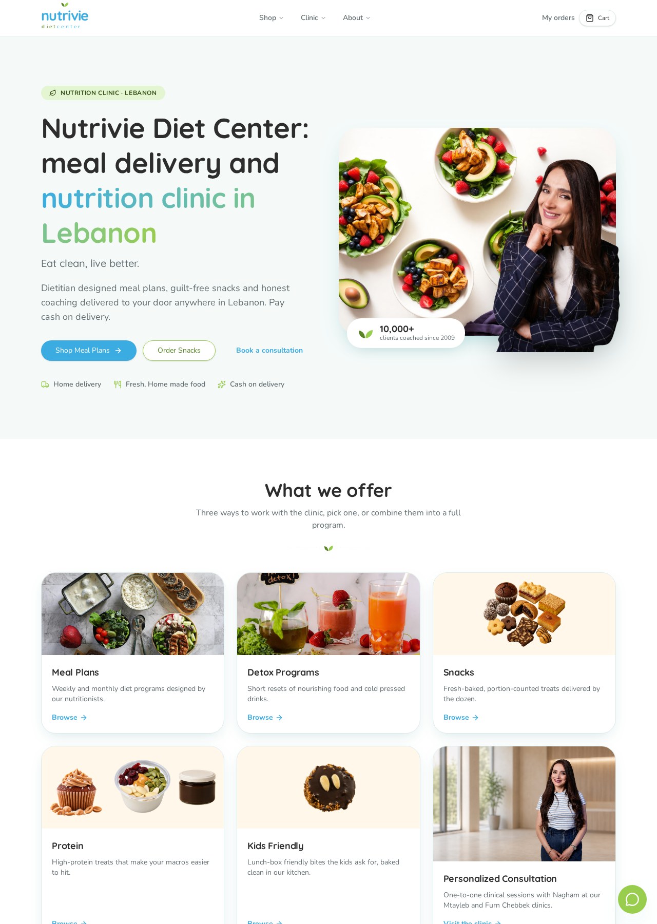Nutrivie Diet Center website featuring nutrition consultations and meal plans